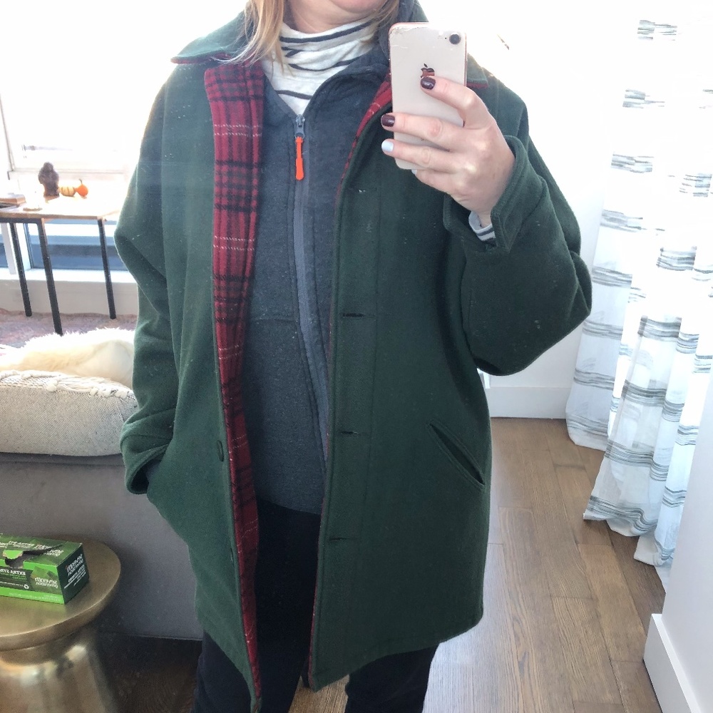 Vintage Woolrich Woman Wool Flannel Lined Parka Coat Jacket Size Medium Green